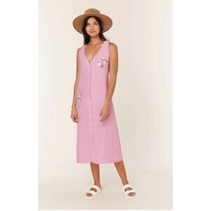 NWT Andie X Fanm Mon Collaboration Anamur Linen Dress Size M Pink Retail $298